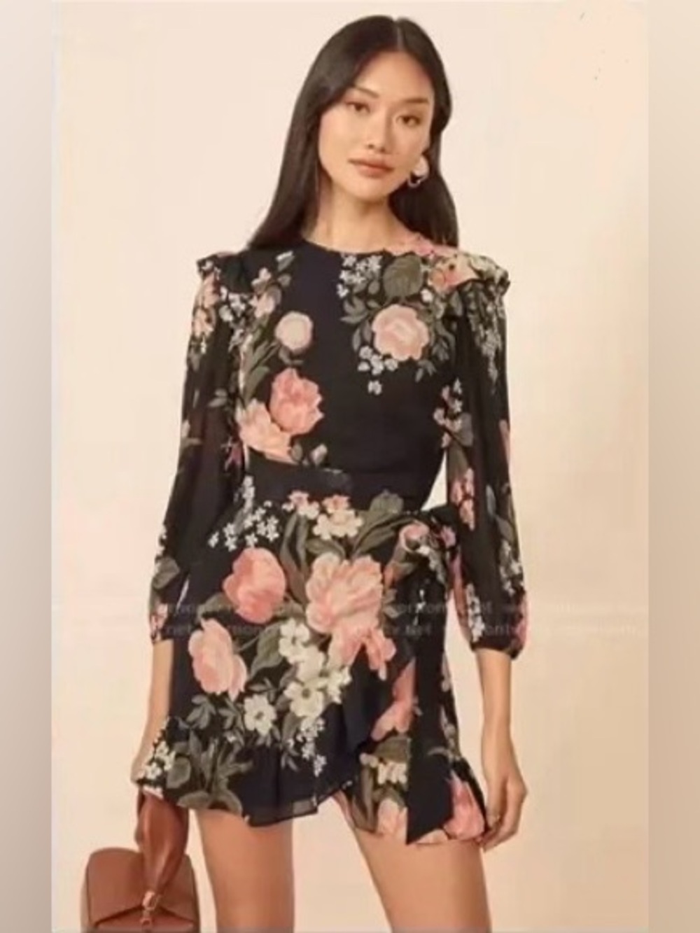 Reformation Quest Floral Wrap Mini Dress Black Pink Romantic Size 2 - Picture 8 of 10